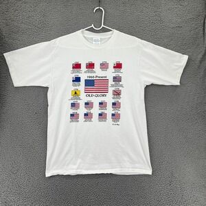 Vintage Flags Of The United States Shirt Mens Large White Single Stitch USA READ